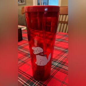 Starbucks Holiday Red Tumbler with Cute Dog Design Brand New